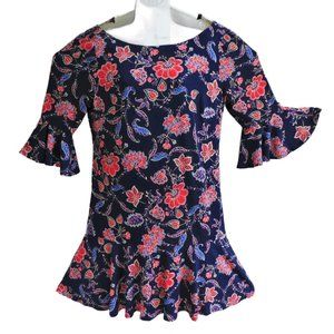 Eliza J Floral Dress Midi Exposed Zipper Back Flounce Sleeve Ruffle Hem Plus 18